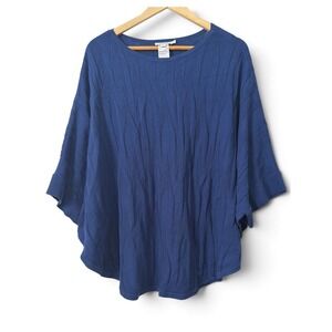 CHICOS X/XL  Blue Knit Poncho Sweater Plus Size Chevron Jacquard Dolman Sleeve